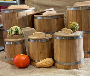 Sauerkrauttopf 10L, Eiche, Gurkentopf, Einlegegefäß, Holzgefäß zum Einlegen für Gemüse, (Bottich), mit Deckel und Druckplatte, Einlegetopf, Gärtopf
