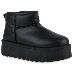 VAN HILL Damen Warm Gefütterte Plateau Boots Profil-Sohle Winter Schuhe 840609, Farbe: Schwarz PU, Größe: 39