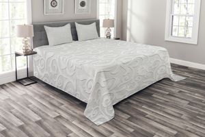 ABAKUHAUS Abstrakt Tagesdecke Set, Abstrakt Curly Blätter, Set mit Kissenbezügen Waschbar, für Einselbetten 220 x 220 cm, Grau