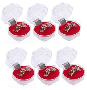 6er Set Ringetui für Verlobungsringe - [Innenfarbe-Rot] - Ringbox für Ringe, Ringschachtel für Verlobungsring, Schmuckschachtel für Hochzeit, Valentinstag Geschenkbox, Schmuckkästchen, Trauringetui