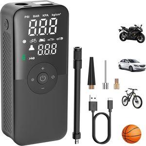 Elektrische Luftpumpe, Tragbarer Luftkompressor Mini Reifenpumpe, Intelligente LED-Anzeige, Lichtfunktionv, für Autos, Motorräder, Fahrräder