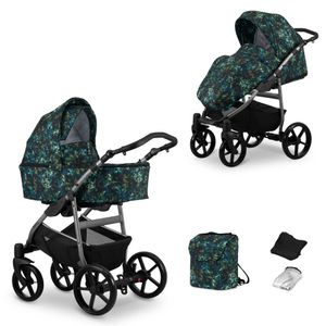 Kinderwagen MATA Sportwagen Babywagen Babyschale Komplettset Kinder Wagen Set 2 in 1 (blätter, Rahmenfarbe: Graphite)