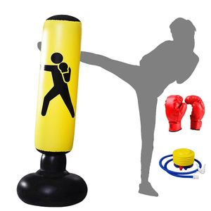 160cm Aufblasbarer Boxsack, 3er set Standboxsack für Erwachsene Gelb Standboxsäcke & Rote Boxhandschuhe mit Luftpumpe