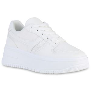 VAN HILL Damen Plateau Sneaker Schnürer Profil-Sohle Schnür-Schuhe 838144, Farbe: Weiß, Größe: 38