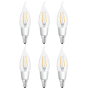 6 x Osram LED Filament Windstoß Kerze 4,5W = 40W E14 klar 470lm GLOWdim warmweiß 2200K-2700K DIMMBAR