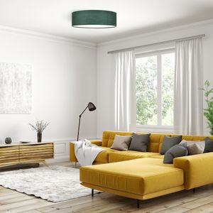 Navaris LED Deckenleuchte 40 cm Rund - Design Stoff Bezug Dunkelgrün - Deckenlampe LED Licht Dimmbar mit Farbtemperaturwechsel und Fernbedienung - max