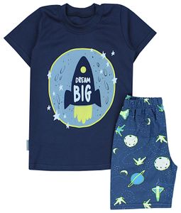 TupTam Kinder Jungen Pyjama Schlafanzug Set Kurzarm Nachtwäsche 2-teilig Sommer, Farbe: Kosmos Dunkelblau / Grün, Größe: 122
