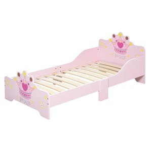 HOMCOM Kinderbett mit Prinzessinnen-Motiv mit Rausfallschutz für 3–6 Jahre, Mädchenbett, Holzbett für Kinderzimmer, Pappelholz, 143 x 73 x 60 cm