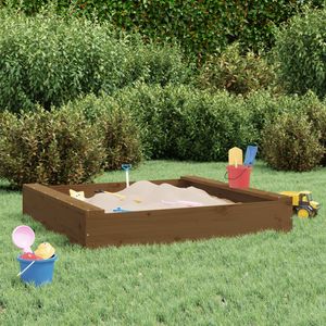 Leap Sandkasten mit Sitzen Honigbraun Quadratisch Massivholz Kiefer - FarbeHonigbraune KieferGröße111 x 111 x 20 cm
