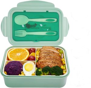 Lunchbox, Brotdose Mit 3 Fächern und Besteck 1400ml, spülmaschinenfest, Auslaufsicher Bento Box für Kinder und Erwachsene