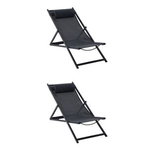NATERIAL - 2er Set Liegestühle CRUZ - 2 x Gartenliege - Klappbar - Verstellbar - Sonnenliege - Strandstuhl - Stahl - Aluminium - Textilene - Anthrazit