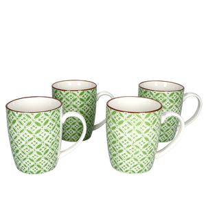 Lime Sao 4er Kaffeebecher Grünes Muster Porzellan-Tassen Tee-Pötte Ritzenhoff
