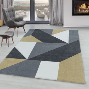 Wohnzimmerteppich Kurzflor Teppich Gelb Grau Muster Geometrisch Modern Weich, Farbe:Gelb, Grösse:160x230 cm