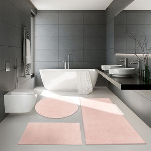 Badezimmer Teppich Hochflor Badematte Modern Kuschelig Weich Uni Rosa Größe Ø 80 cm Rund