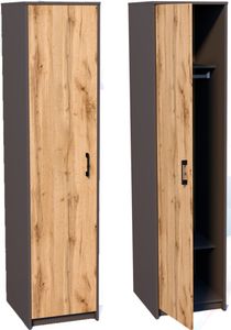 Kleiderschrank mit 1 Tür, 1 Kleiderstange und 2 Einlegeböden Garderobenschrank 40 cm breit Schrank schmal matte Oberfläche graphit Eiche