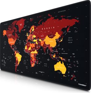Titanwolf herná podložka pod myš XXL, 900 x 400 x 3 mm, podložka na stôl, umývateľná, protišmyková zadná strana, rýchlosť a presnosť, červená mapa sveta