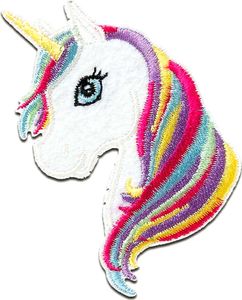 Einhorn Mädchen - Aufnäher, Bügelbild, Aufbügler, Applikationen, Patches, Flicken, Zum Aufbügeln, Größe: 6,9 x 4,4 cm