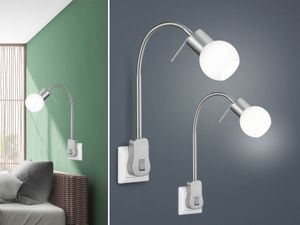 2x dimmbarer LED Steckerspot Silber/Weiß mit Flexarm Nachttischleuchte für Wand