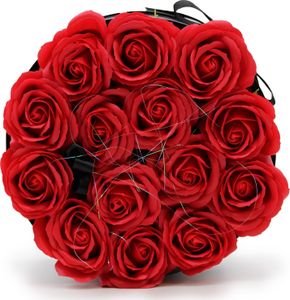 Mydlany Flower Box - 14 Czerwonych Róż w Okrągłym Pudełku
