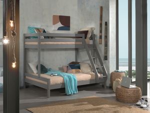 Vipack Familienbett Martin 90 x 200 und 140 x 200 cm, mit Leiter in Kiefer massiv grau