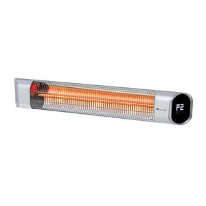 Blumfeldt Dark Wave Infrarotstrahler, Heizstrahler Terrasse, MinimalGlare Heating Tube: Goldbeschichtete Carbonröhre, 9 Heizstufen, Timer, IP65, LED-Display, Deckenheizstrahler mit 2000 W, silber
