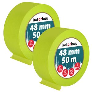 KOTARBAU® 2er Set Neon Malerkrepp 50 m Kreppband  48mm Malerband Abklebeband Maler Klebeband Maler Zubehör Fluoreszierendes Grün Kreppapier Malerbedarf