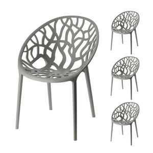 Stuhl Design Forest in grau 4er Set Waldmotiv Baummotiv stapelbar Gartenstuhl Kunststoff