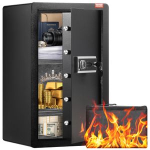 VEVOR Safe Tresor mit feuerfester Geldtasche, Einzeltür-Safe 4 Kubikfuß, 2 Trennwände, digitaler Möbeltresor mit Schlüssel Code Fingerabdruck, Wertsachenbox für Geld Schmuck, Geldtresor Schwarz