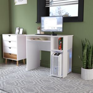 Meerveil Schreibtisch, Computertisch, mit Ablagefach und Kabelführungsloch, 85 x 45 x 75cm, Weiß