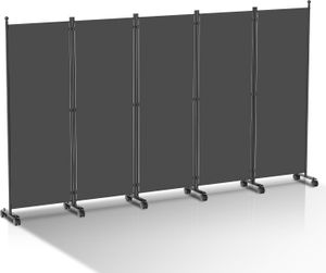 Paravent mit Rollen 5 teilig Anthrazit 284x181 cm Faltbarer Raumteiler Outdoor Trennwand Garten Sichtschutz Raumtrenner