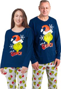 The Grinch Schlafanzug für Damen und Herren - Pyjama Set Langarm Oberteil mit Hose Blau/Grau XL