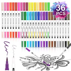 Dual Brush Pens 36er Set, 36 Farben  - Fasermaler, Fineliner, Kalligraphie Pinselstifte, Watercolor, Hand-Lettering, Bullet 15cm kinder