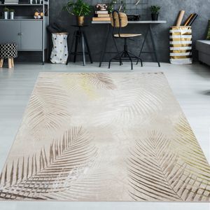 Designer Teppich Palmzweige creme grau gold Größe - 120x170 cm