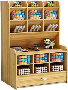 Stiftehalter Organizer – multifunktionaler Schreibtisch-Organizer aus Holz mit Schublade – Stiftebox für Stiftaufbewahrung Zuhause, Büro und Schule –  Stiftehalter - ZAXER