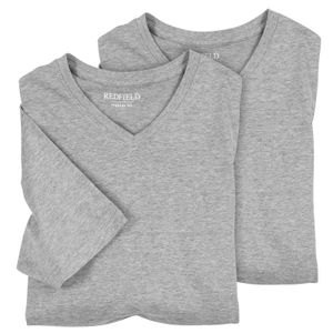 Übergrößen T-Shirts V-Ausschnitt grau melange Doppelpack Redfield