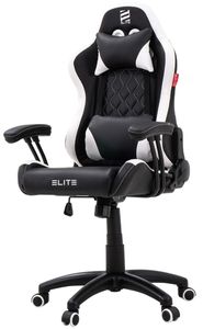 ELITE Gaming-Stuhl Pulse, Ergonomischer Kinder Luxus Racing Stuhl, 4D Armlehnen, Bürostuhl bis 120 kg mit extrabreiter Sitzfläche Schreibtischstuhl Chefsessel Sessel Drehstuhl Gamingstuhl (Schwarz/Weiß)