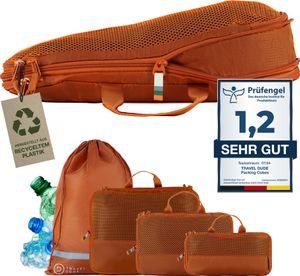 TRAVEL DUDE Packwürfel Set mit Kompression aus recycelten Plastikflaschen | Leichte Packing Cubes | Packtaschen Set (Burnt Orange, 4-teilig) TRAVEL DUDE Packwürfel Set mit Kompression aus recycelten Plastikflaschen | Leichte Packing Cubes | Packtaschen Set (Burnt Orange, 4-teilig)