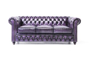 Chesterfield Sofa Original Leder  3-Sitzer  Antik violett