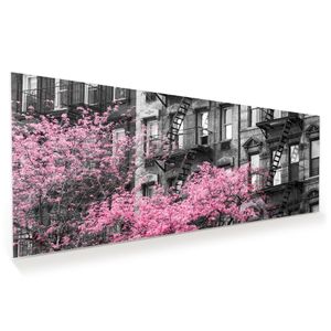 Glasbild Wandbild NYC Rosa Bäume - 3rd Avenue 150x60cm in XXL für Wohnzimmer, Schlafzimmer, Badezimmer, Flur