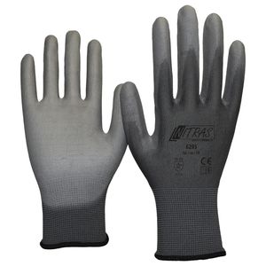 Nitras 6205 Nylon Strickhandschuh grau - VPE 12 Paar - mit PU-Beschichtung auf Innenhand und Fingerkuppen Größe:8