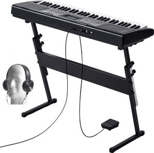 SucceBuy 61-Tasten-Digital-Keyboard-Piano, beleuchtete Tasten, tragbares E-Piano mit verstellbarem Ständer, 600 Töne, 500 Rhythmen, eingebaute Lautsprecher, Haltepedal, Kopfhörer