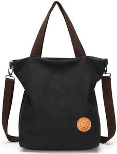Damen Canvas Handtasche Schultertasche Casual Multifunktionale Umhängetaschen Groß für Arbeit Schule Shopper Lässige täglich (Schwarz)