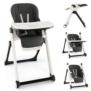 COSTWAY 5 v 1 skládací židlička, výškově nastavitelná dětská židlička s nastavitelným opěradlem, opěrkou nohou, 5bodové bezpečnostní pásy, pro 6-36 měsíců, šedá barva