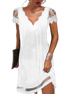 Damen Mini Kleider Sommer Kurzkleider einfache A-Linie-Sonnenbringer,Farbe:Weiß,Größe:L