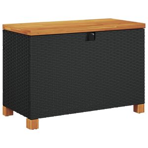 vidaXL Garten-Auflagenbox Schwarz 80x40x48 cm Poly Rattan Akazienholz