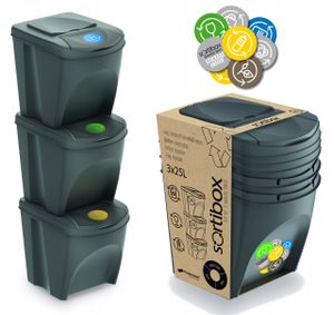 Aufbewahrungsbox Stapelbox Mülltrennung Universal 20L Behälter Organizer Box 3x25 Liter grau