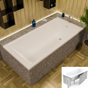 ECOLAM große Badewanne TAMI 190x90 cm Rechteck + Styroporverkleidung befliesbar Acrylwanne für Zwei Wanne Ablaufgarnitur Füße
