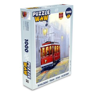 MuchoWow® Puzzle 1000 Teile Gemälde - Straßenbahn - Stadt - Öl - Spielzeug - Alt und Jung - Spiele - Puzzeln