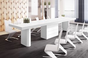 Design Konferenztisch Tisch HE-444 Weiß MATT / HOCHGLANZ KOMBINATION XXL ausziehbar 160 bis 412 cm