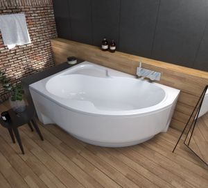 ECOLAM Badewanne Wela 150x100 cm links Eckbadewanne + Schürze Acryl Antirutsch-Oberfläche  Acrylwanne Qualitätswanne Ablaufgarnitur Silikon Füße Set